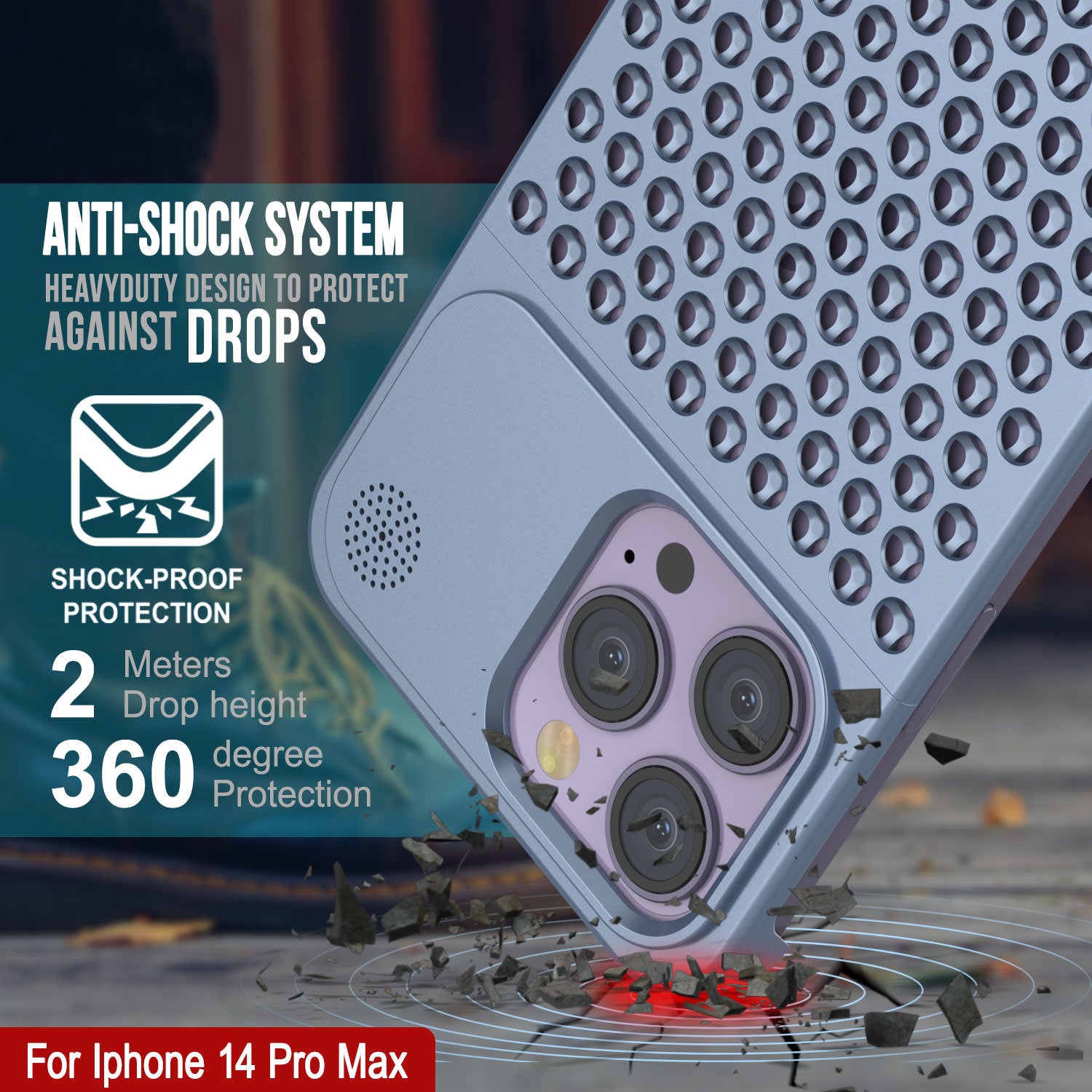 PunkCase for iPhone 14 Pro Max Aluminum Alloy Case [Fortifier Extreme Series] Ultra Durable Cover [Blue]