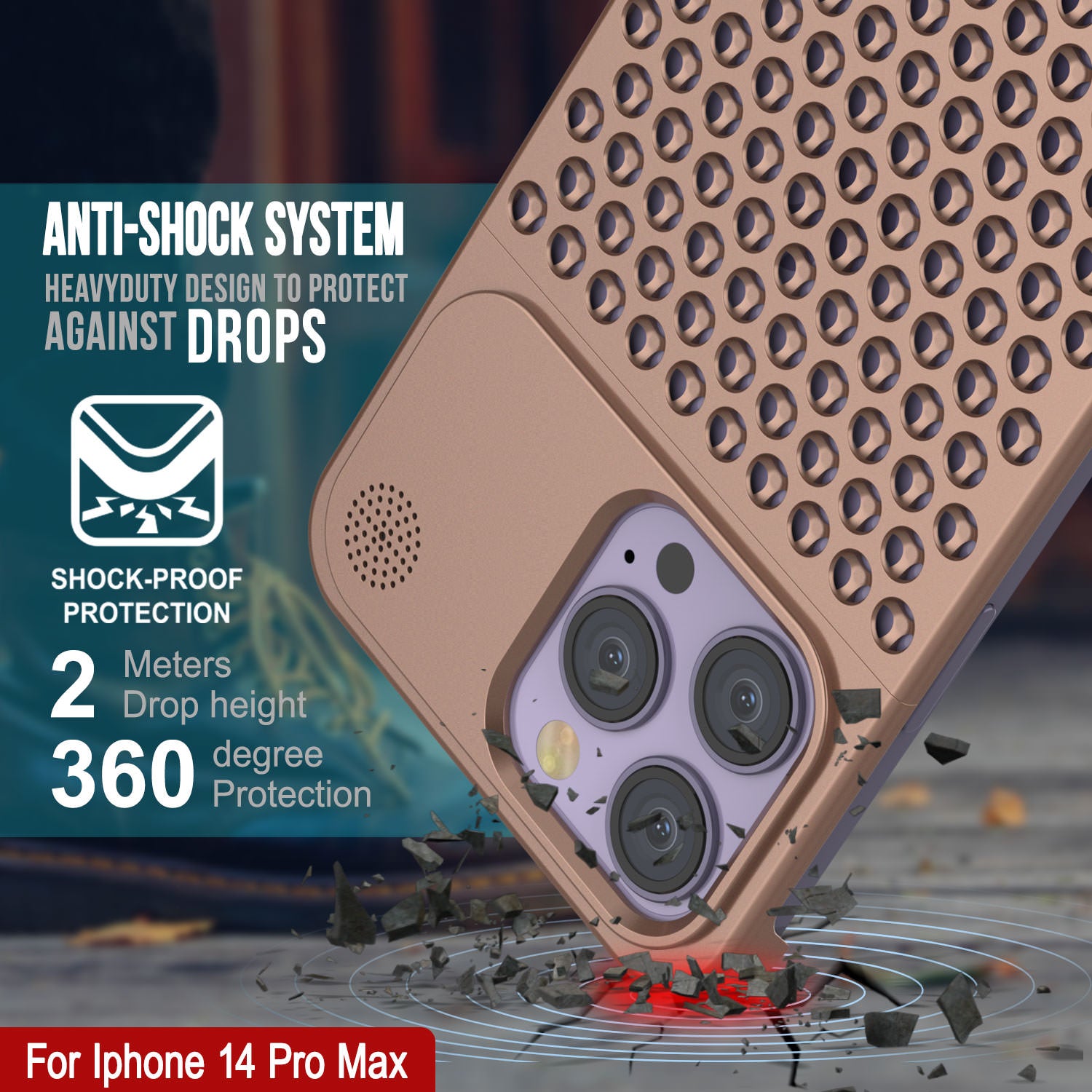 PunkCase for iPhone 14 Pro Max Aluminum Alloy Case [Fortifier Extreme Series] Ultra Durable Cover [Bronze]