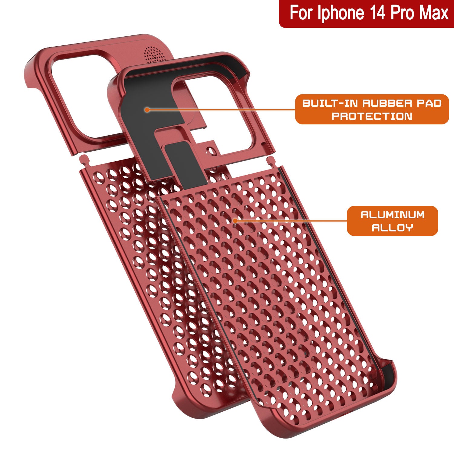PunkCase for iPhone 14 Pro Max Aluminum Alloy Case [Fortifier Extreme Series] Ultra Durable Cover [Red]