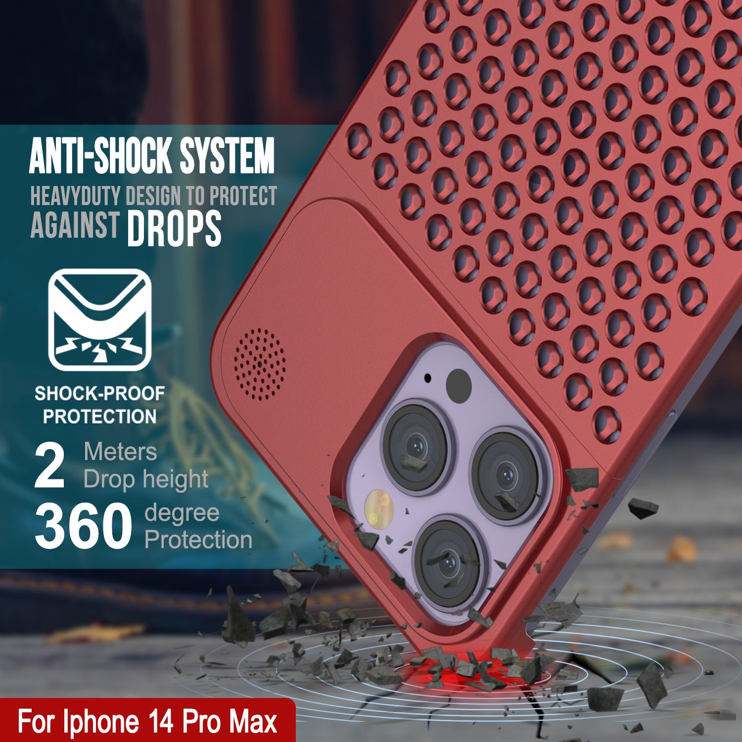 PunkCase for iPhone 14 Pro Max Aluminum Alloy Case [Fortifier Extreme Series] Ultra Durable Cover [Red]