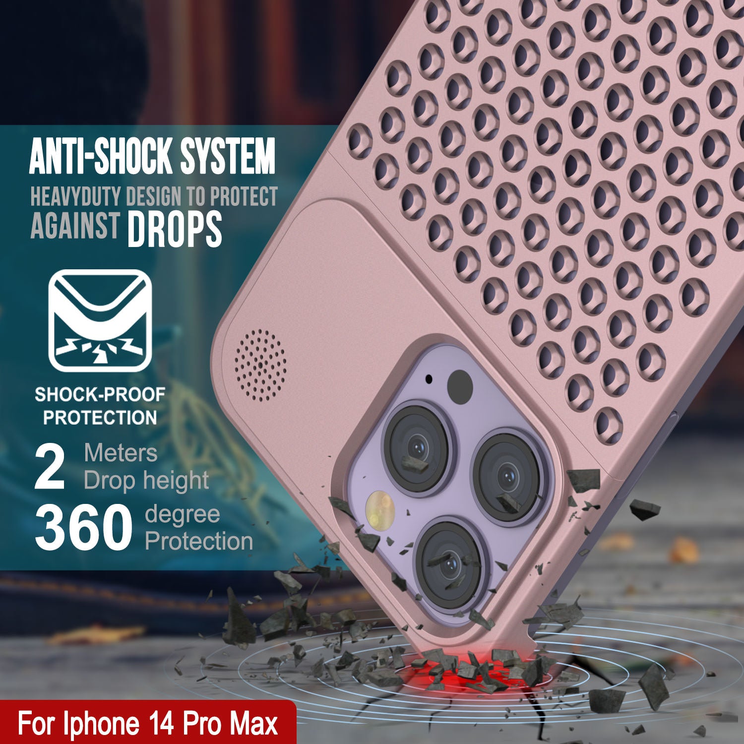 PunkCase for iPhone 14 Pro Max Aluminum Alloy Case [Fortifier Extreme Series] Ultra Durable Cover [Rose-Gold]