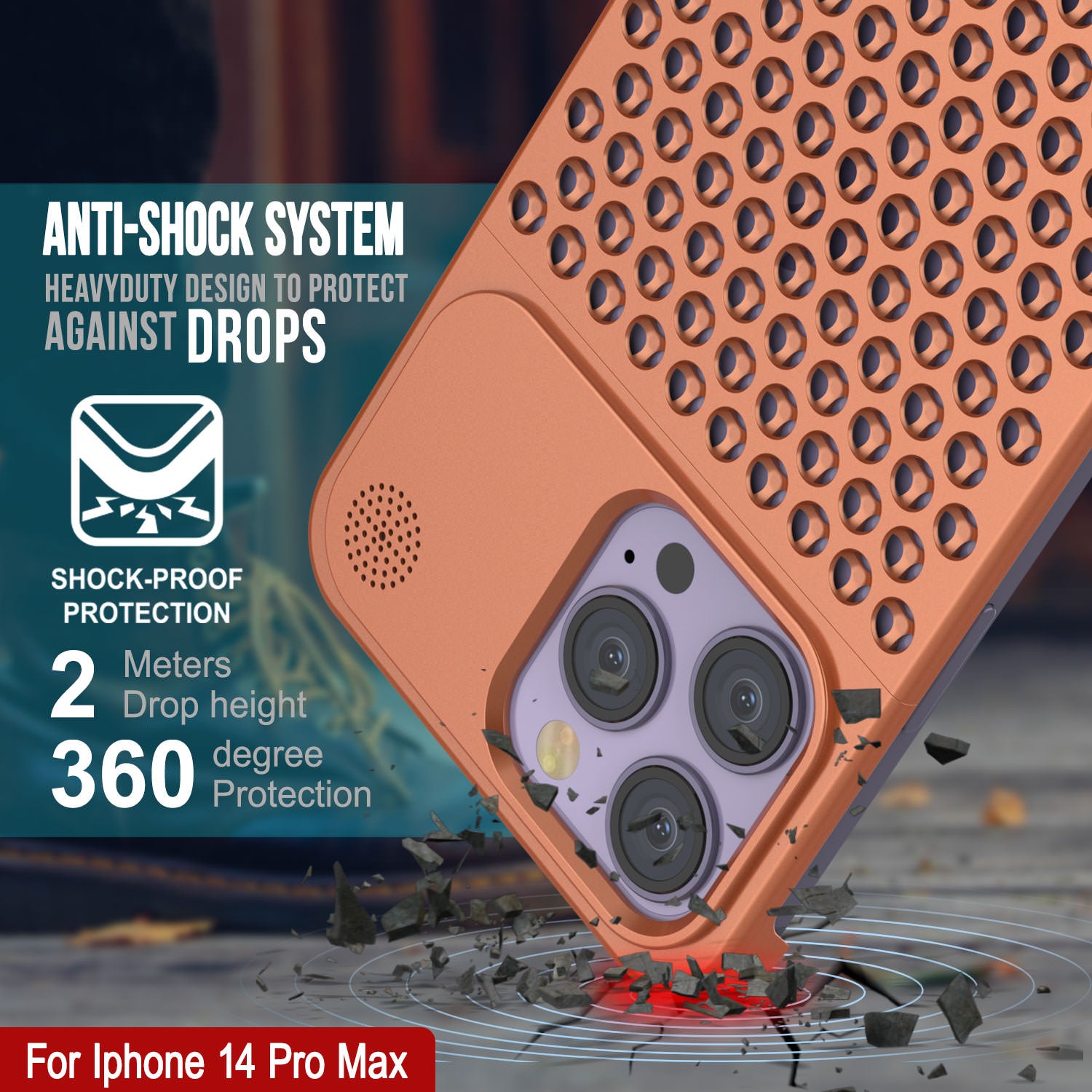 PunkCase for iPhone 14 Pro Max Aluminum Alloy Case [Fortifier Extreme Series] Ultra Durable Cover [Orange]