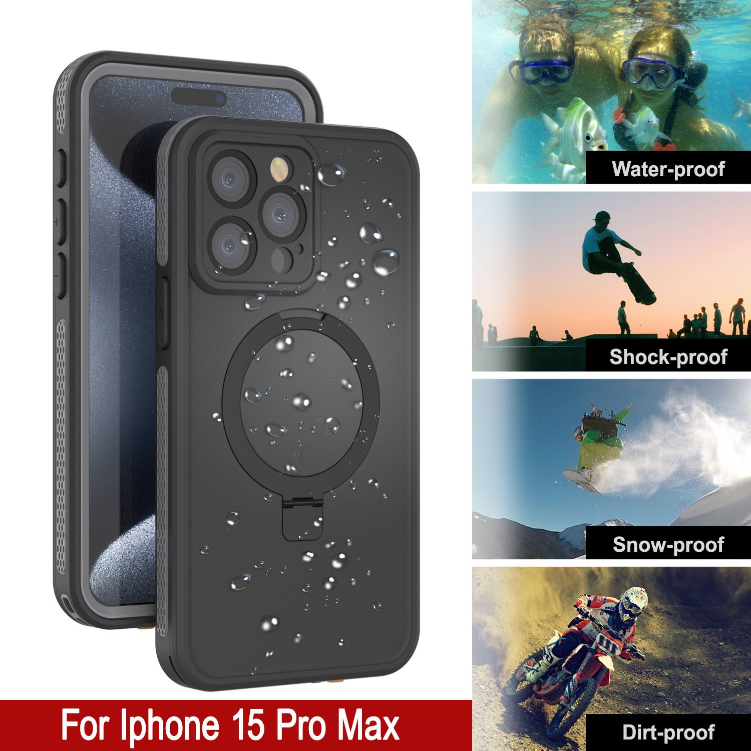iPhone 15 Pro Max Waterproof Case [Kickstud 2.0 Seriess] Protective IP68 Cover W/Screen Protector & Kickstand [Grey]