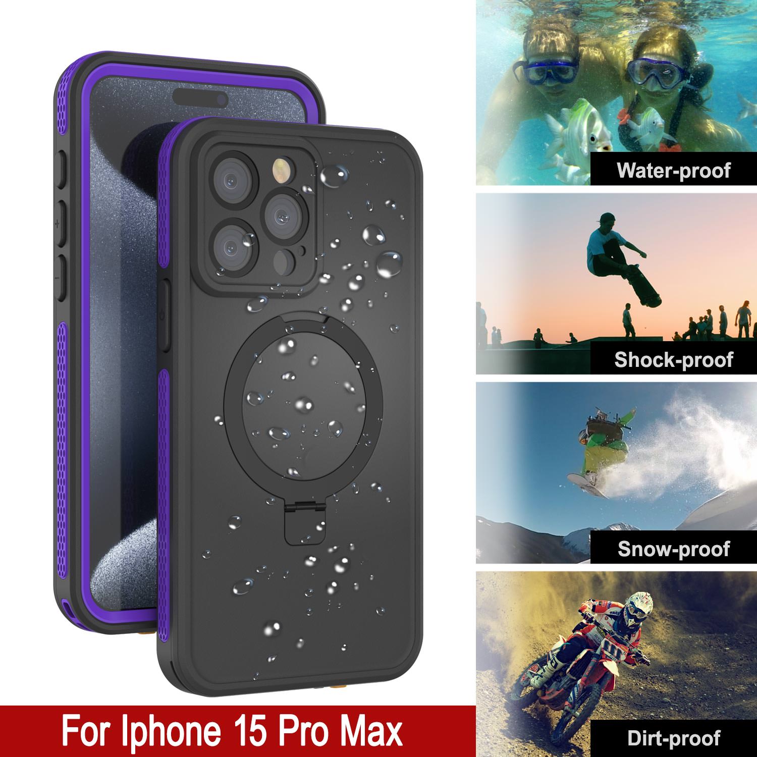 iPhone 15 Pro Max Waterproof Case [Kickstud 2.0 Seriess] Protective IP68 Cover W/Screen Protector & Kickstand [Purple]