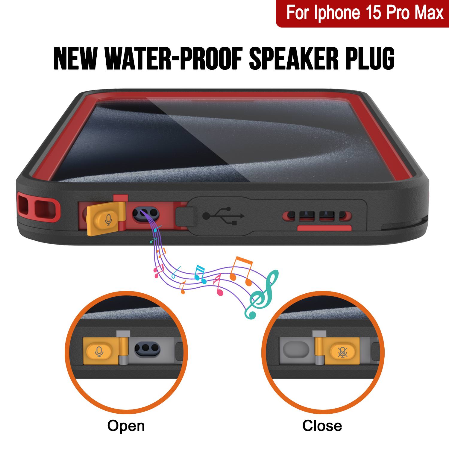 iPhone 15 Pro Max Waterproof Case [Kickstud 2.0 Seriess] Protective IP68 Cover W/Screen Protector & Kickstand [Red]
