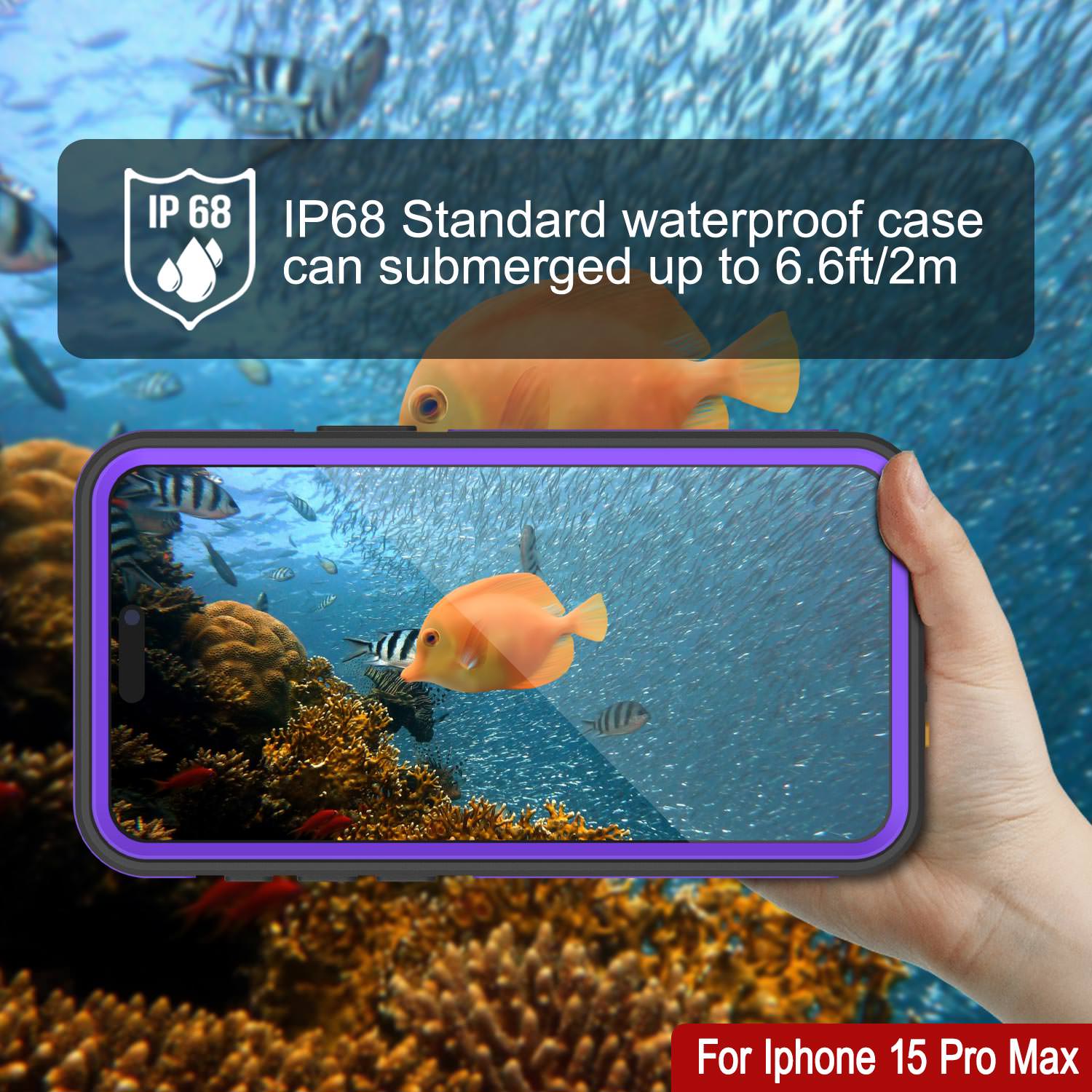 iPhone 15 Pro Max Waterproof Case [Kickstud 2.0 Seriess] Protective IP68 Cover W/Screen Protector & Kickstand [Purple]