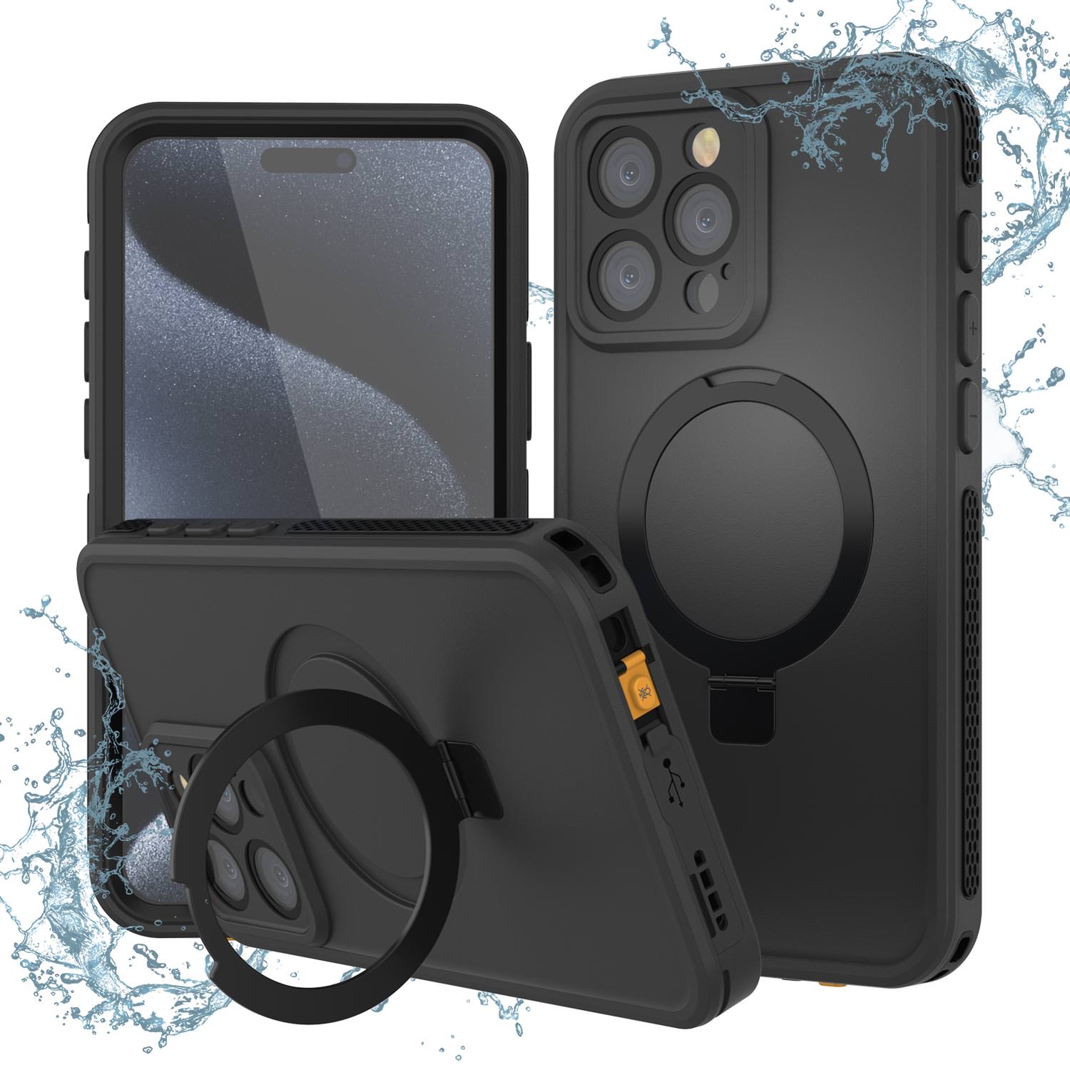 iPhone 15 Pro Max Waterproof Case [Kickstud 2.0 Seriess] Protective IP68 Cover W/Screen Protector & Kickstand (Black)