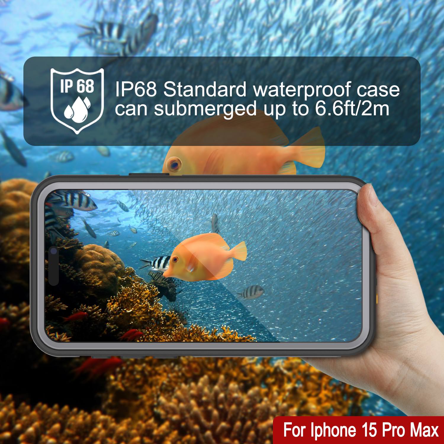 iPhone 15 Pro Max Waterproof Case [Kickstud 2.0 Seriess] Protective IP68 Cover W/Screen Protector & Kickstand [Grey]