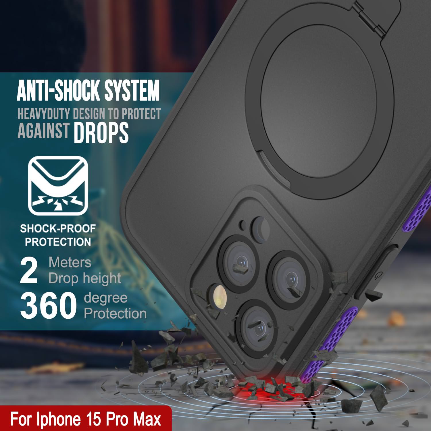 iPhone 15 Pro Max Waterproof Case [Kickstud 2.0 Seriess] Protective IP68 Cover W/Screen Protector & Kickstand [Purple]