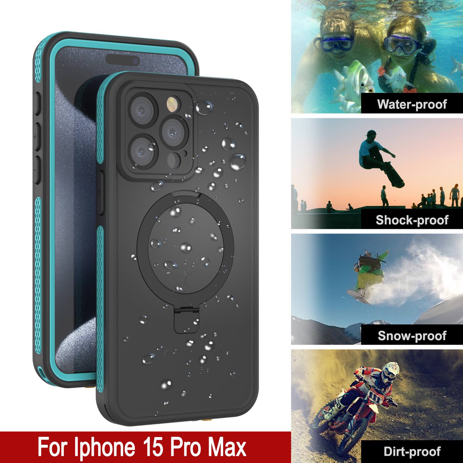 iPhone 15 Pro Max Waterproof Case [Kickstud 2.0 Seriess] Protective IP68 Cover W/Screen Protector & Kickstand [Teal]