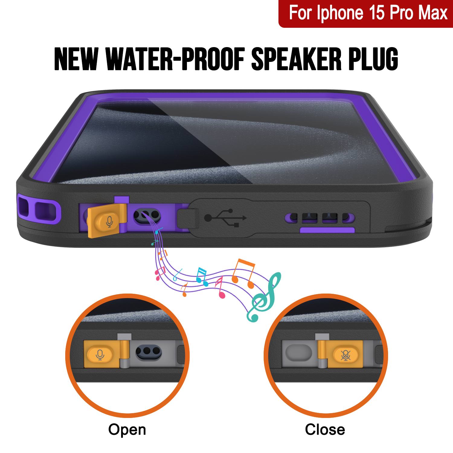 iPhone 15 Pro Max Waterproof Case [Kickstud 2.0 Seriess] Protective IP68 Cover W/Screen Protector & Kickstand [Purple]