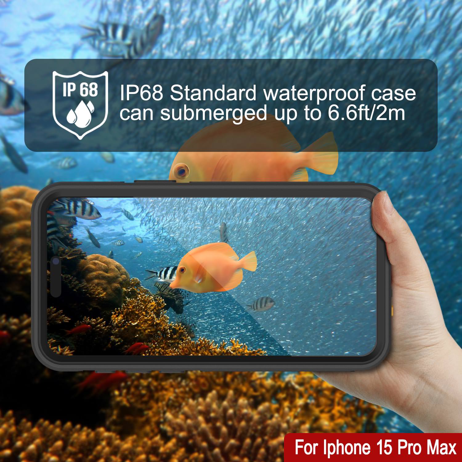 iPhone 15 Pro Max Waterproof Case [Kickstud 2.0 Seriess] Protective IP68 Cover W/Screen Protector & Kickstand (Black)