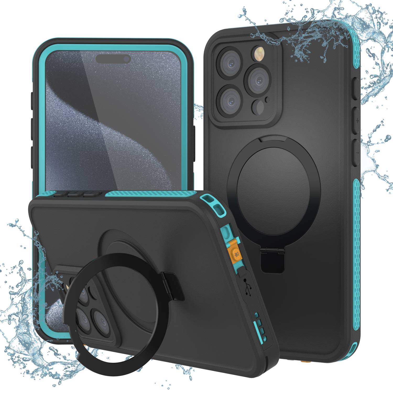 iPhone 15 Pro Max Waterproof Case [Kickstud 2.0 Seriess] Protective IP68 Cover W/Screen Protector & Kickstand [Teal]