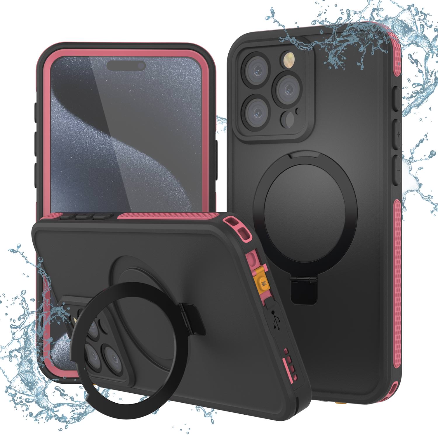 iPhone 15 Pro Max Waterproof Case [Kickstud 2.0 Seriess] Protective IP68 Cover W/Screen Protector & Kickstand [Pink]