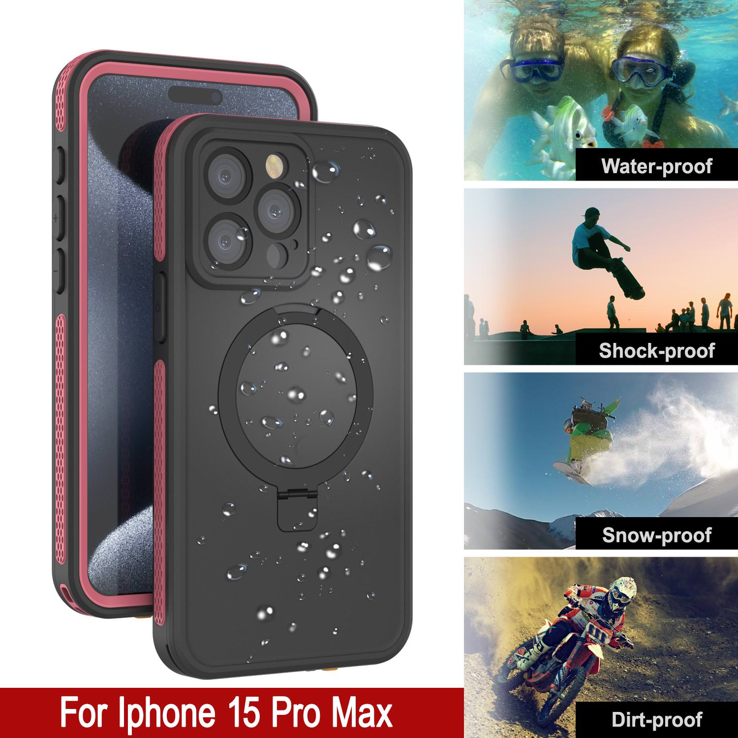 iPhone 15 Pro Max Waterproof Case [Kickstud 2.0 Seriess] Protective IP68 Cover W/Screen Protector & Kickstand [Pink]