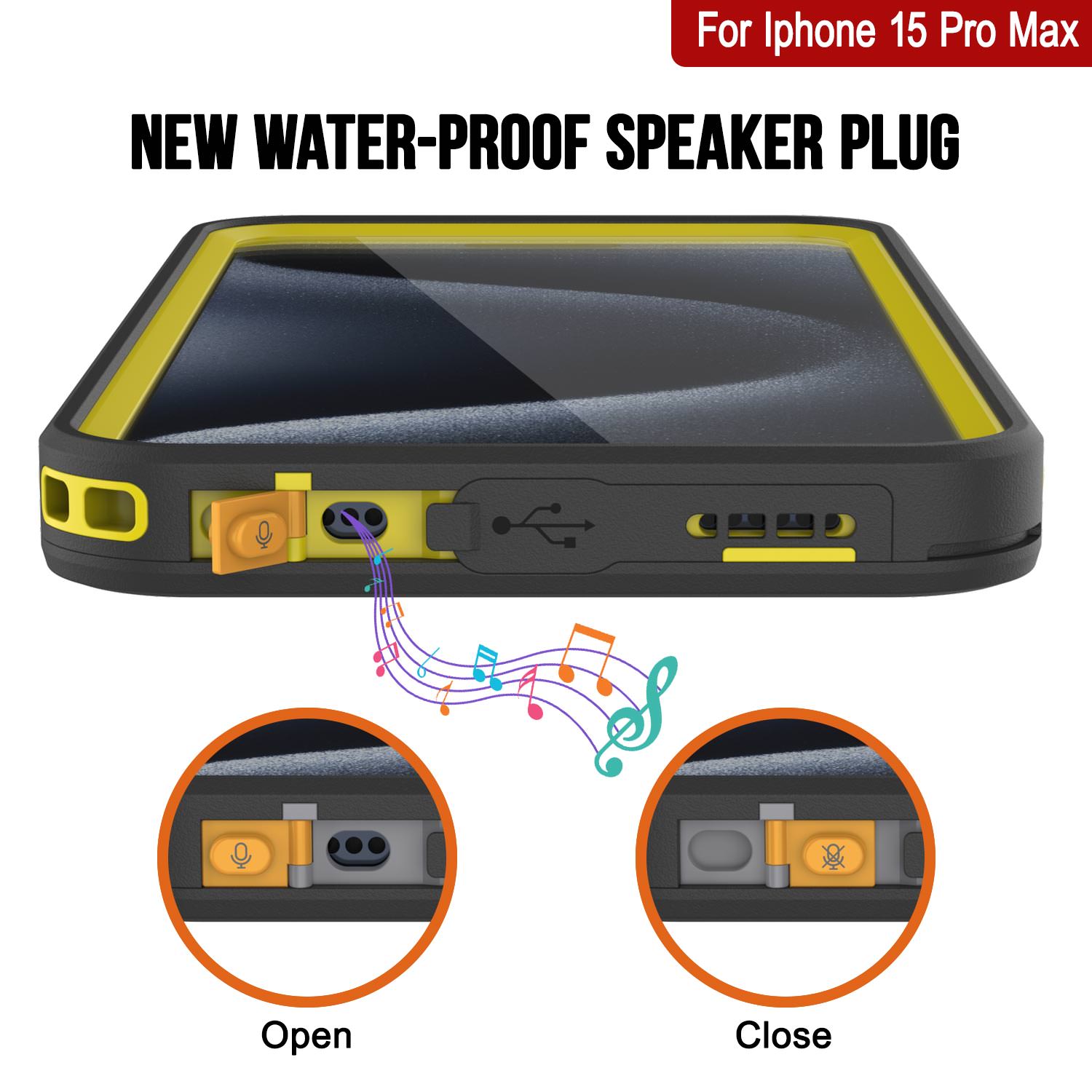 iPhone 15 Pro Max Waterproof Case [Kickstud 2.0 Seriess] Protective IP68 Cover W/Screen Protector & Kickstand [Yellow]