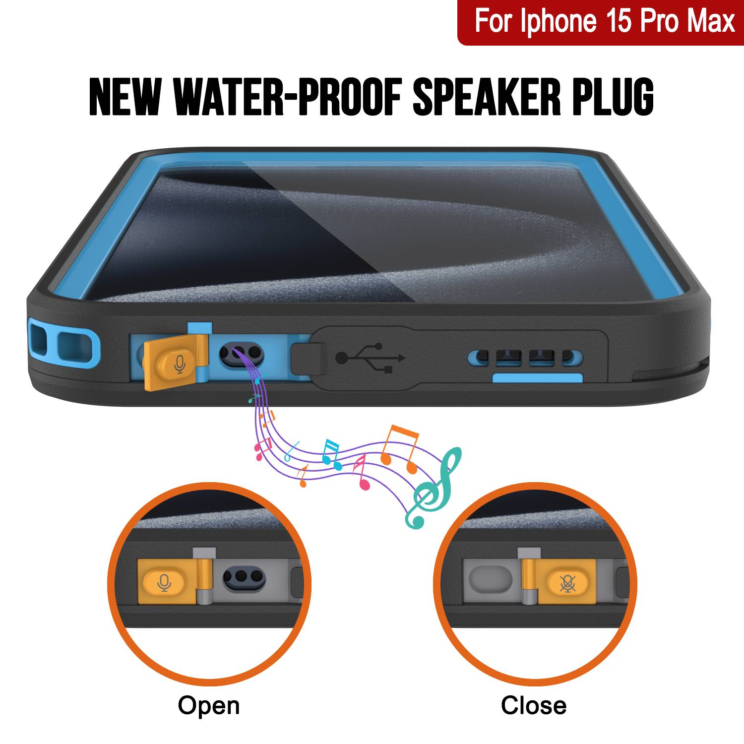 iPhone 15 Pro Max Waterproof Case [Kickstud 2.0 Seriess] Protective IP68 Cover W/Screen Protector & Kickstand [Blue]