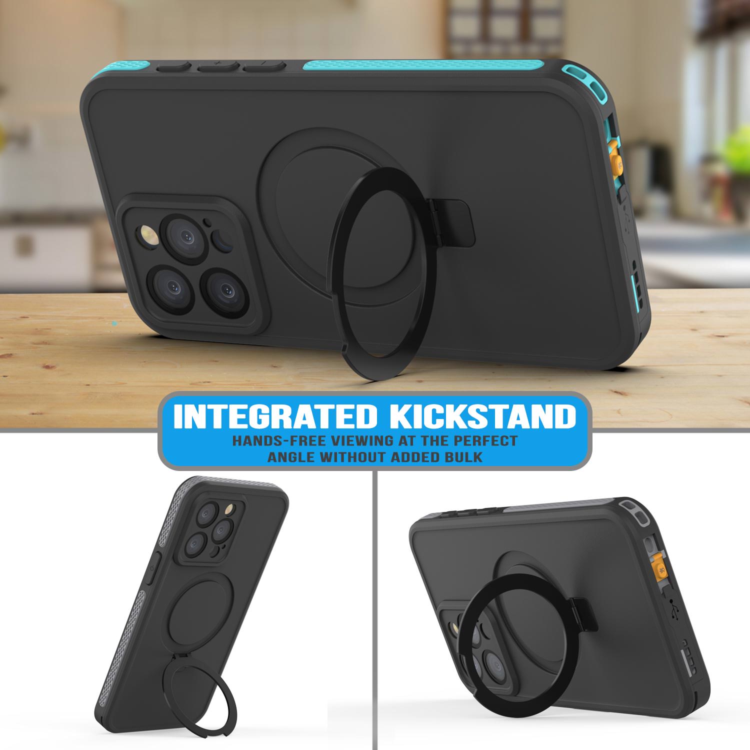 iPhone 15 Pro Max Waterproof Case [Kickstud 2.0 Seriess] Protective IP68 Cover W/Screen Protector & Kickstand [Teal]