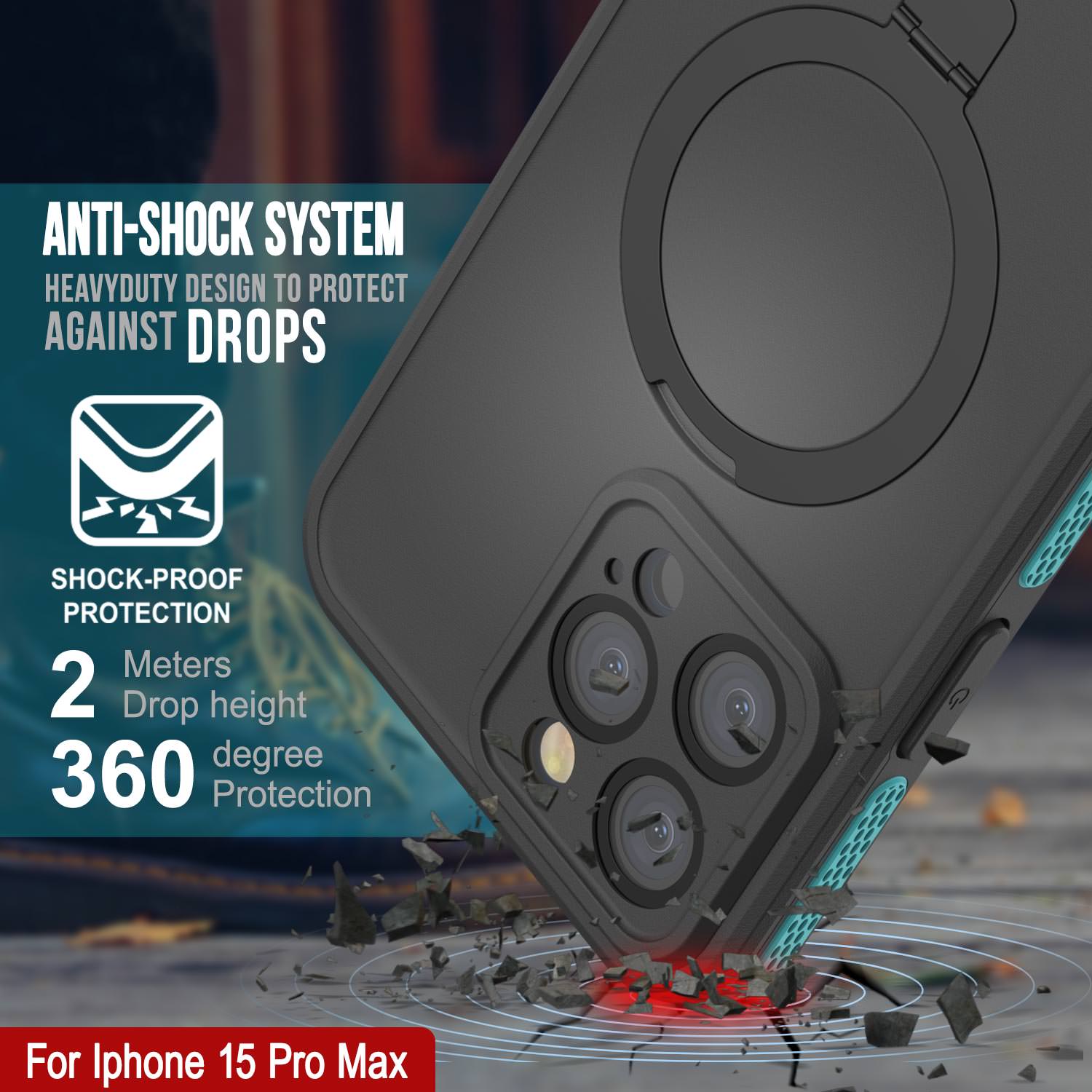 iPhone 15 Pro Max Waterproof Case [Kickstud 2.0 Seriess] Protective IP68 Cover W/Screen Protector & Kickstand [Teal]