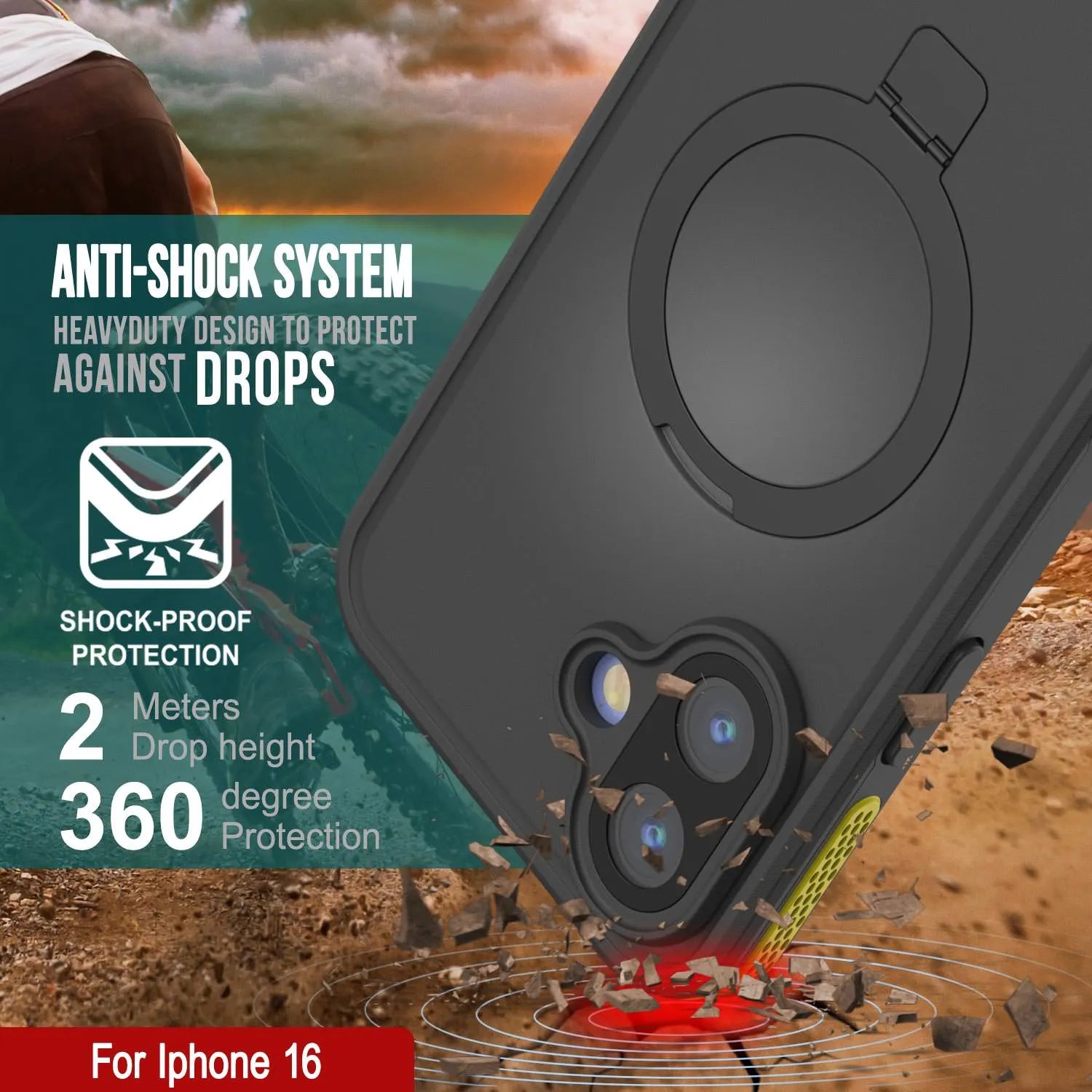 iPhone 16 Waterproof Case [Kickstud 2.0 Series] Protective IP68 Cover W/Screen Protector & Kickstand (Yellow)