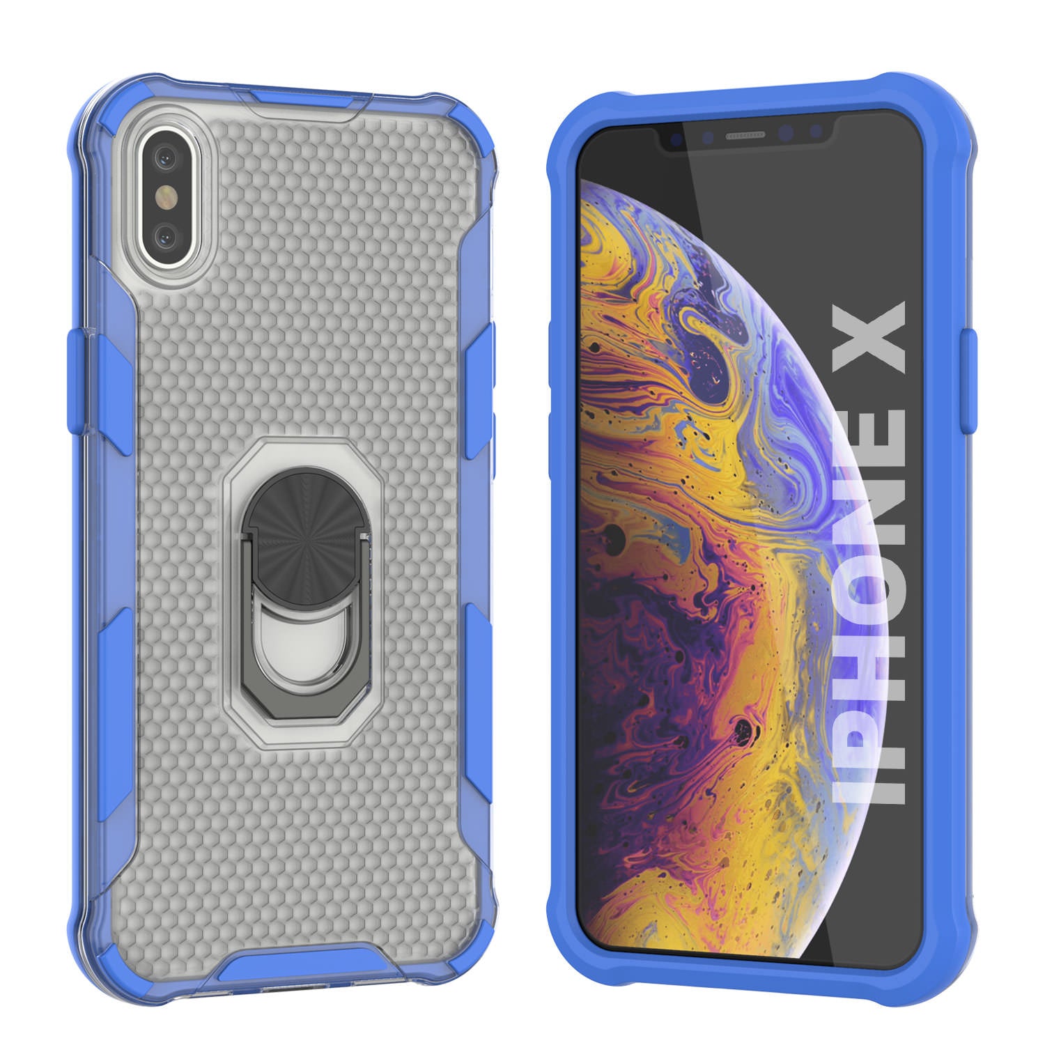 PunkCase for iPhone X Case [Magnetix 2.0 Series] Clear Protective TPU Cover W/Kickstand [Blue]