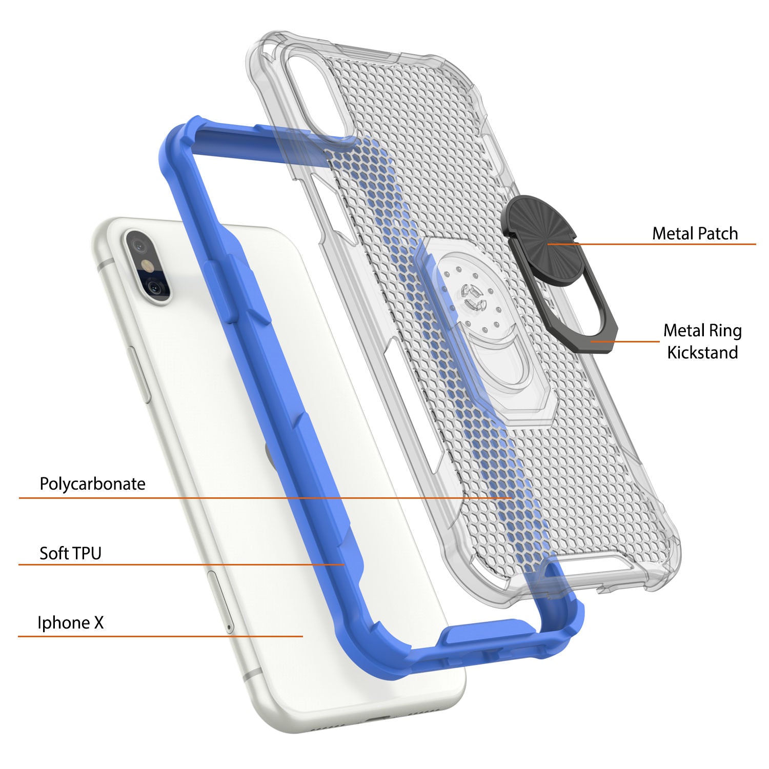 PunkCase for iPhone X Case [Magnetix 2.0 Series] Clear Protective TPU Cover W/Kickstand [Blue]