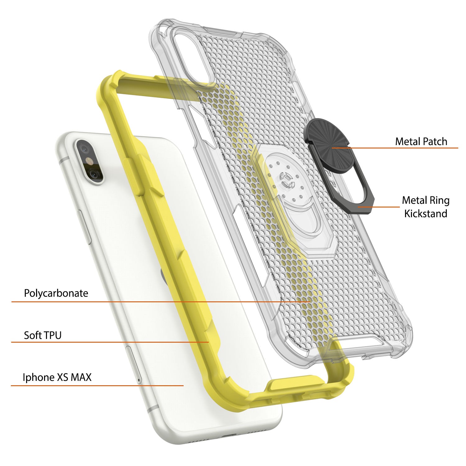 PunkCase for iPhone XS Max Case [Magnetix 2.0 Series] Clear Protective TPU Cover W/Kickstand [Yellow]