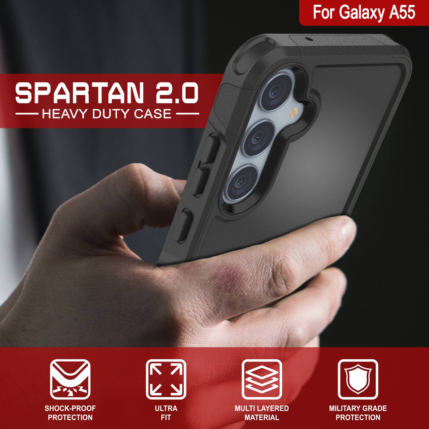 PunkCase Galaxy A55 Case, [Spartan 2.0 Series] Clear Rugged Heavy Duty Cover [Black]