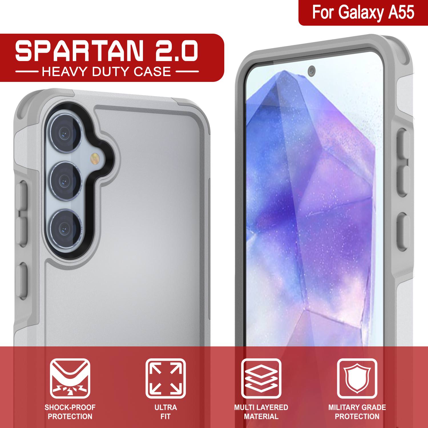 PunkCase Galaxy A55 Case, [Spartan 2.0 Series] Clear Rugged Heavy Duty Cover [White]