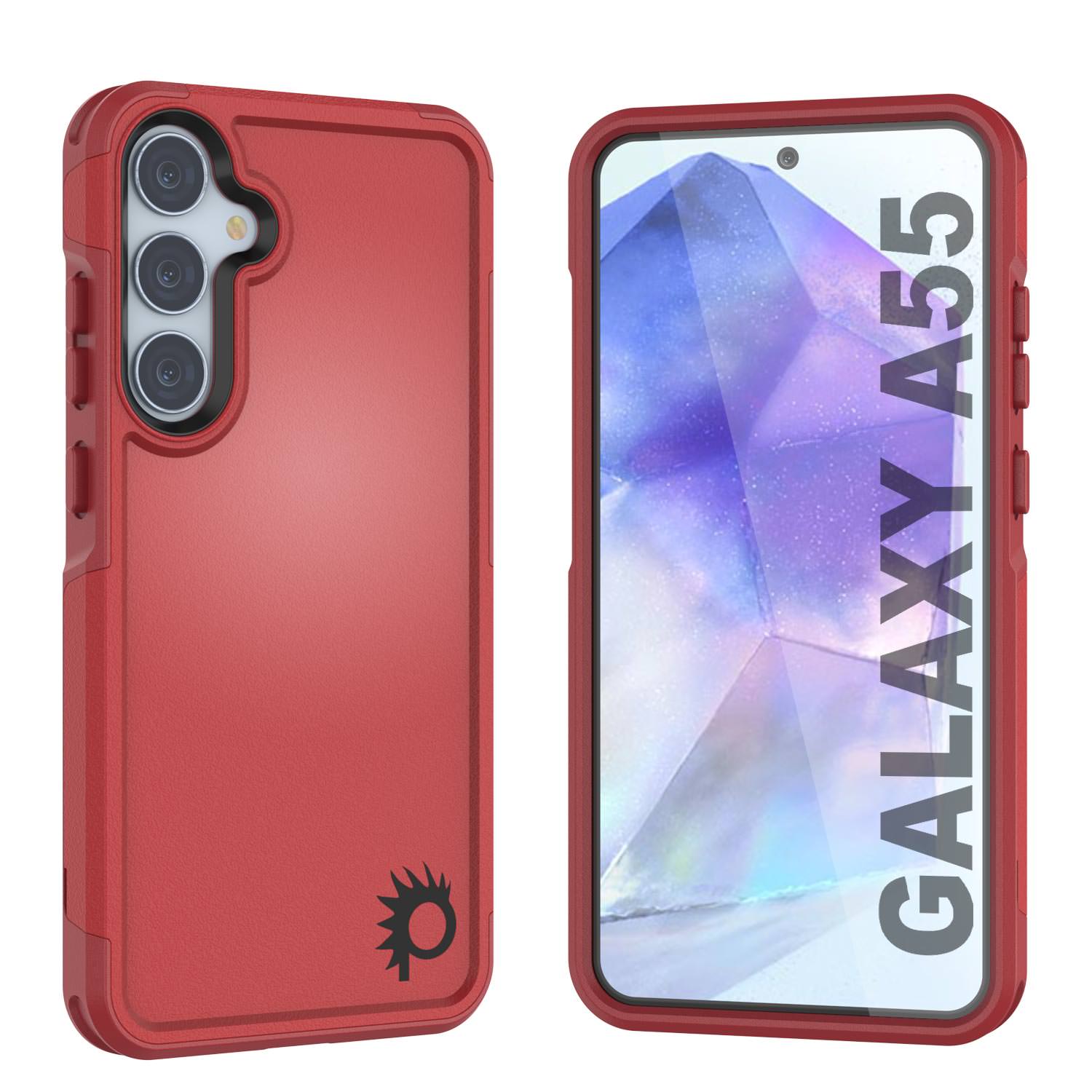 PunkCase Galaxy A55 Case, [Spartan 2.0 Series] Clear Rugged Heavy Duty Cover [Red]