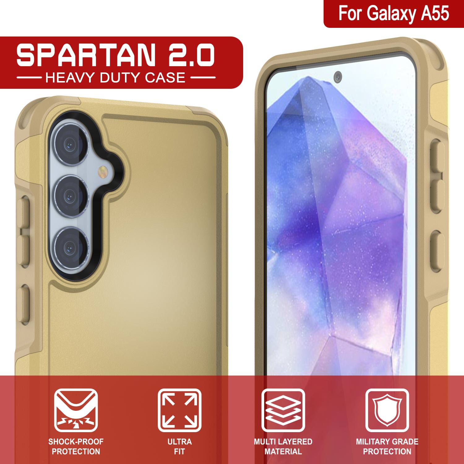 PunkCase Galaxy A55 Case, [Spartan 2.0 Series] Clear Rugged Heavy Duty Cover [Yellow]