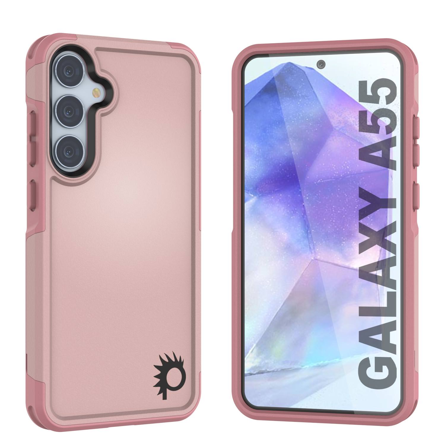 PunkCase Galaxy A55 Case, [Spartan 2.0 Series] Clear Rugged Heavy Duty Cover [Pink]