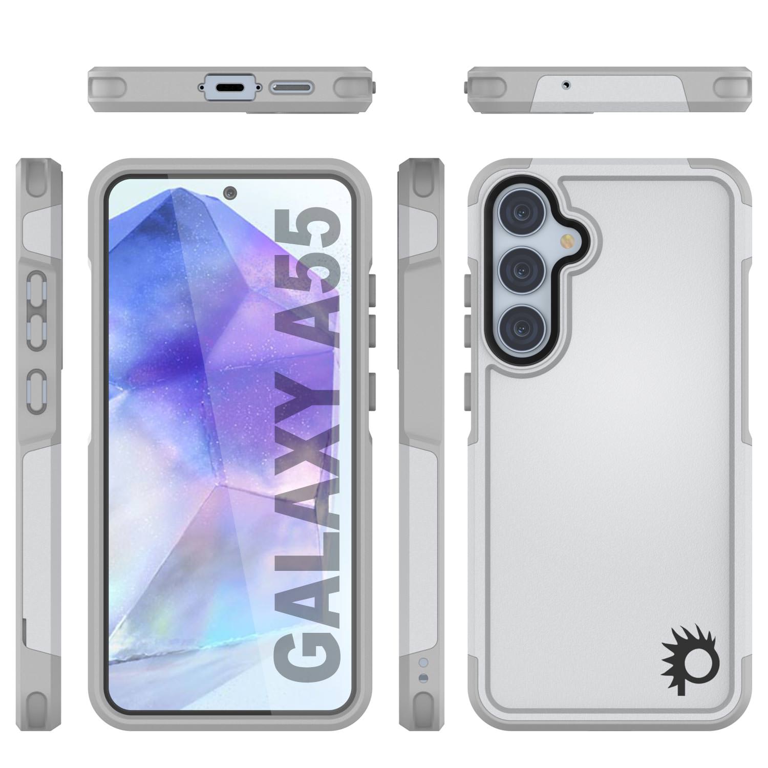 PunkCase Galaxy A55 Case, [Spartan 2.0 Series] Clear Rugged Heavy Duty Cover [White]