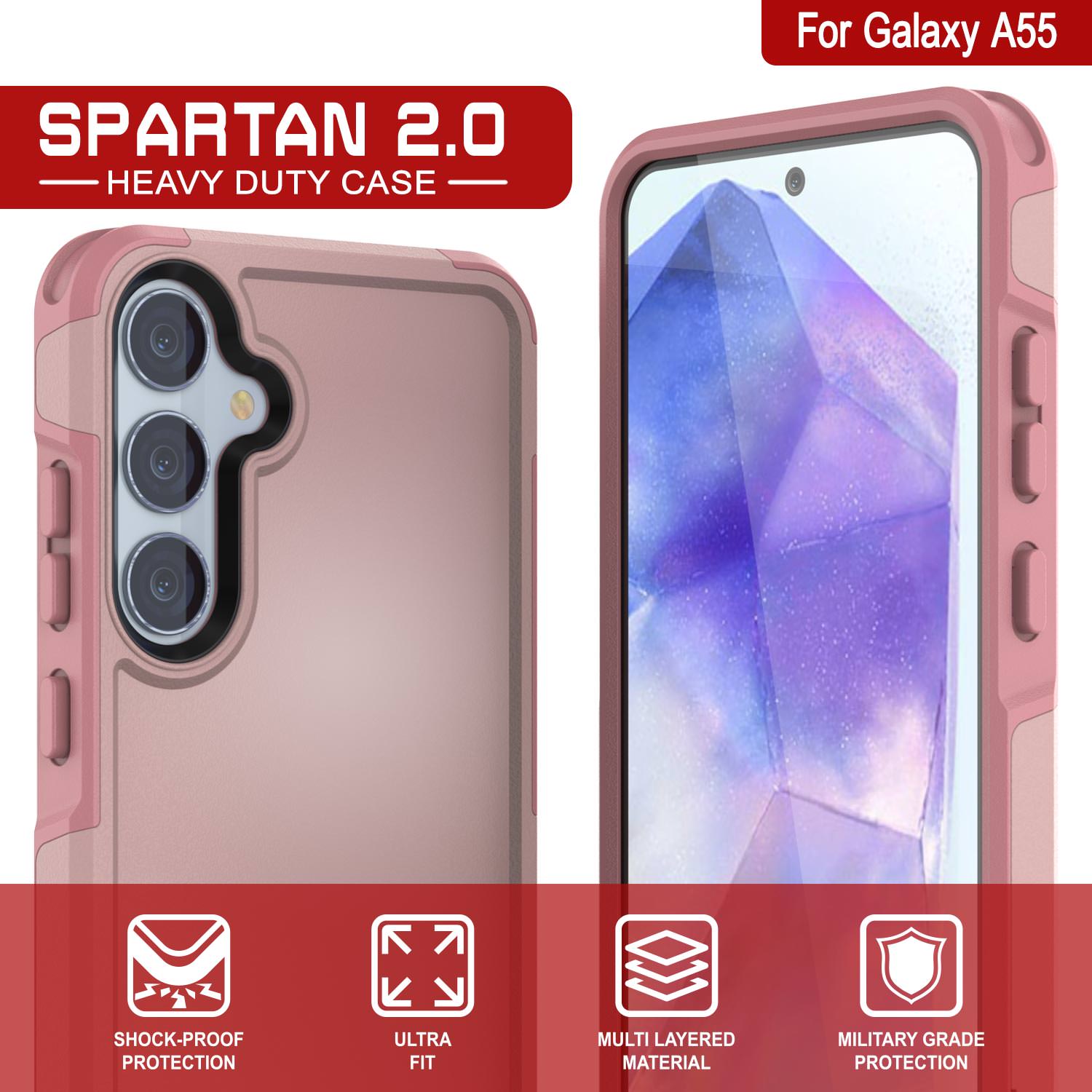 PunkCase Galaxy A55 Case, [Spartan 2.0 Series] Clear Rugged Heavy Duty Cover [Pink]