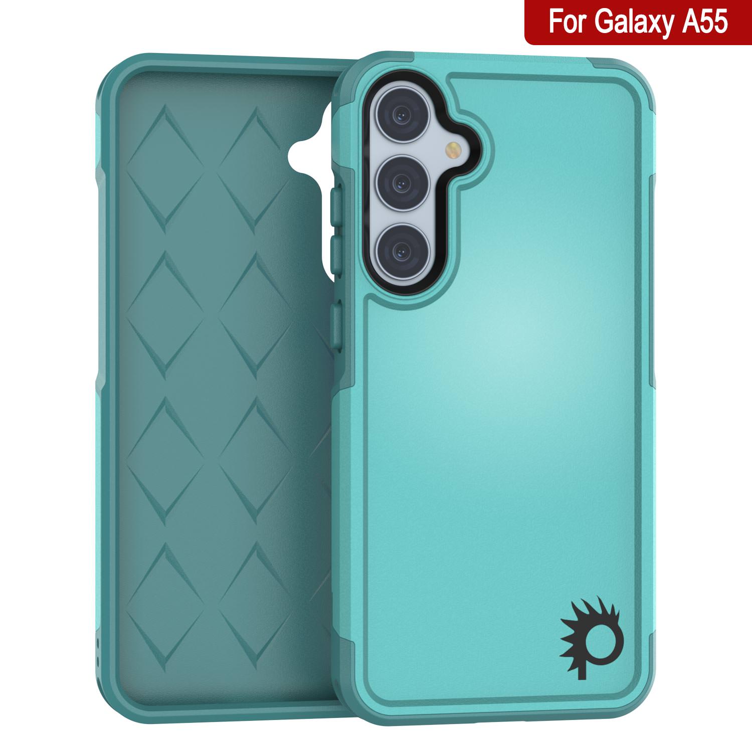 PunkCase Galaxy A55 Case, [Spartan 2.0 Series] Clear Rugged Heavy Duty Cover [Light Blue]