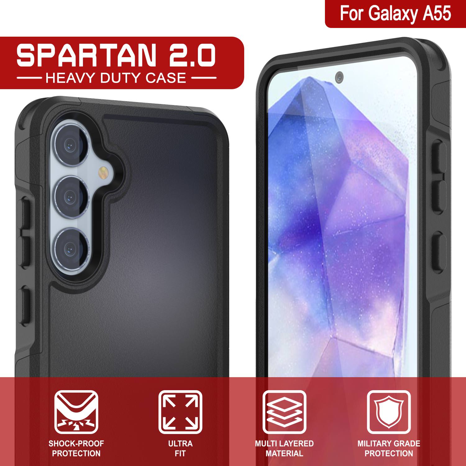 PunkCase Galaxy A55 Case, [Spartan 2.0 Series] Clear Rugged Heavy Duty Cover [Black]
