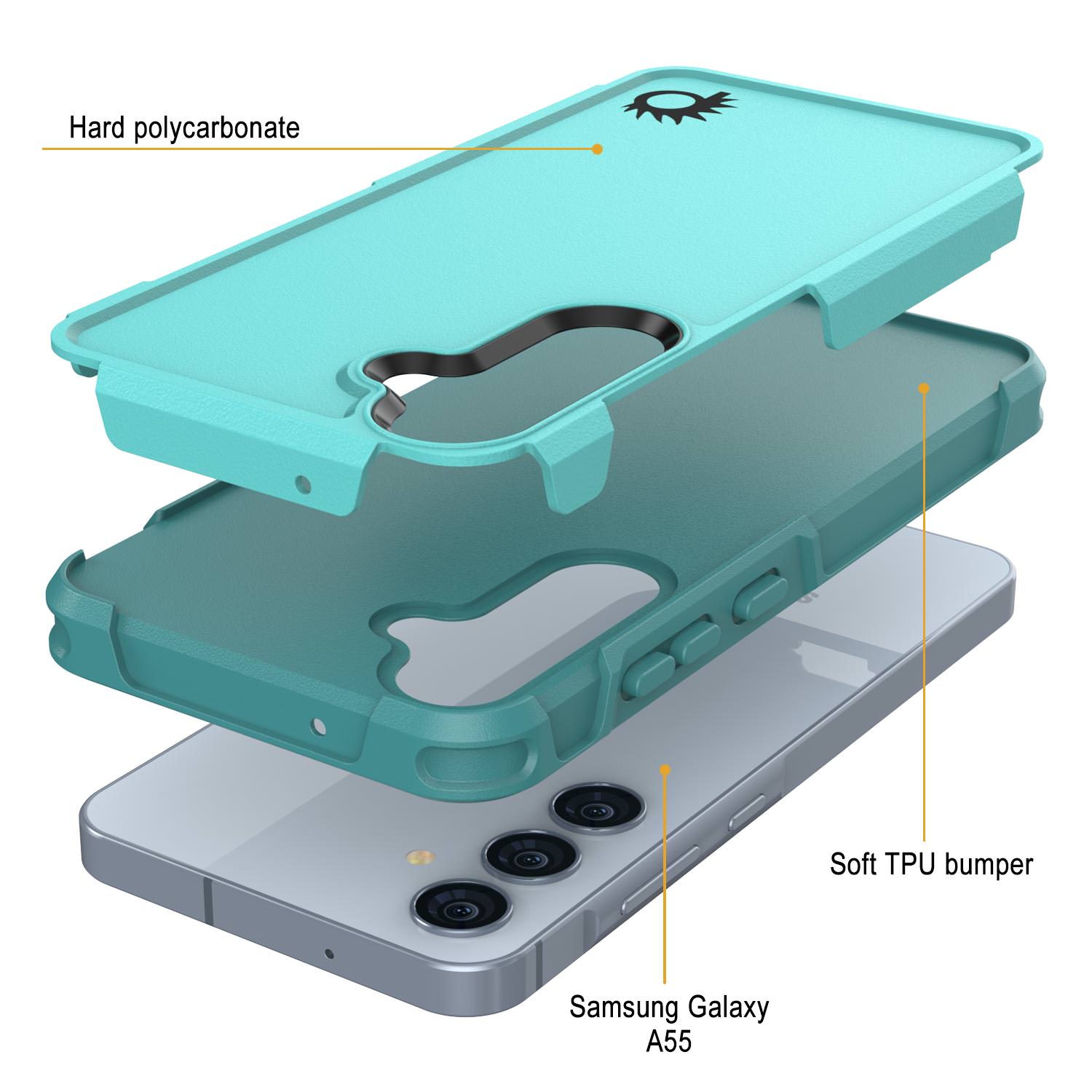 PunkCase Galaxy A55 Case, [Spartan 2.0 Series] Clear Rugged Heavy Duty Cover [Light Blue]
