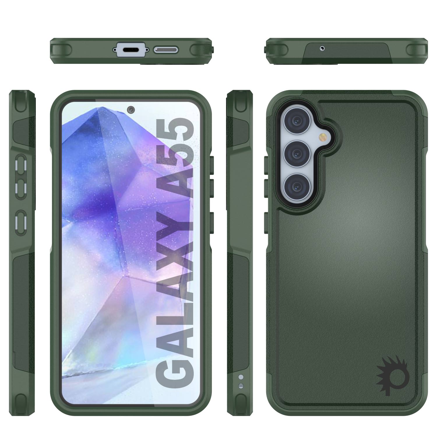 PunkCase Galaxy A55 Case, [Spartan 2.0 Series] Clear Rugged Heavy Duty Cover [Dark Green]