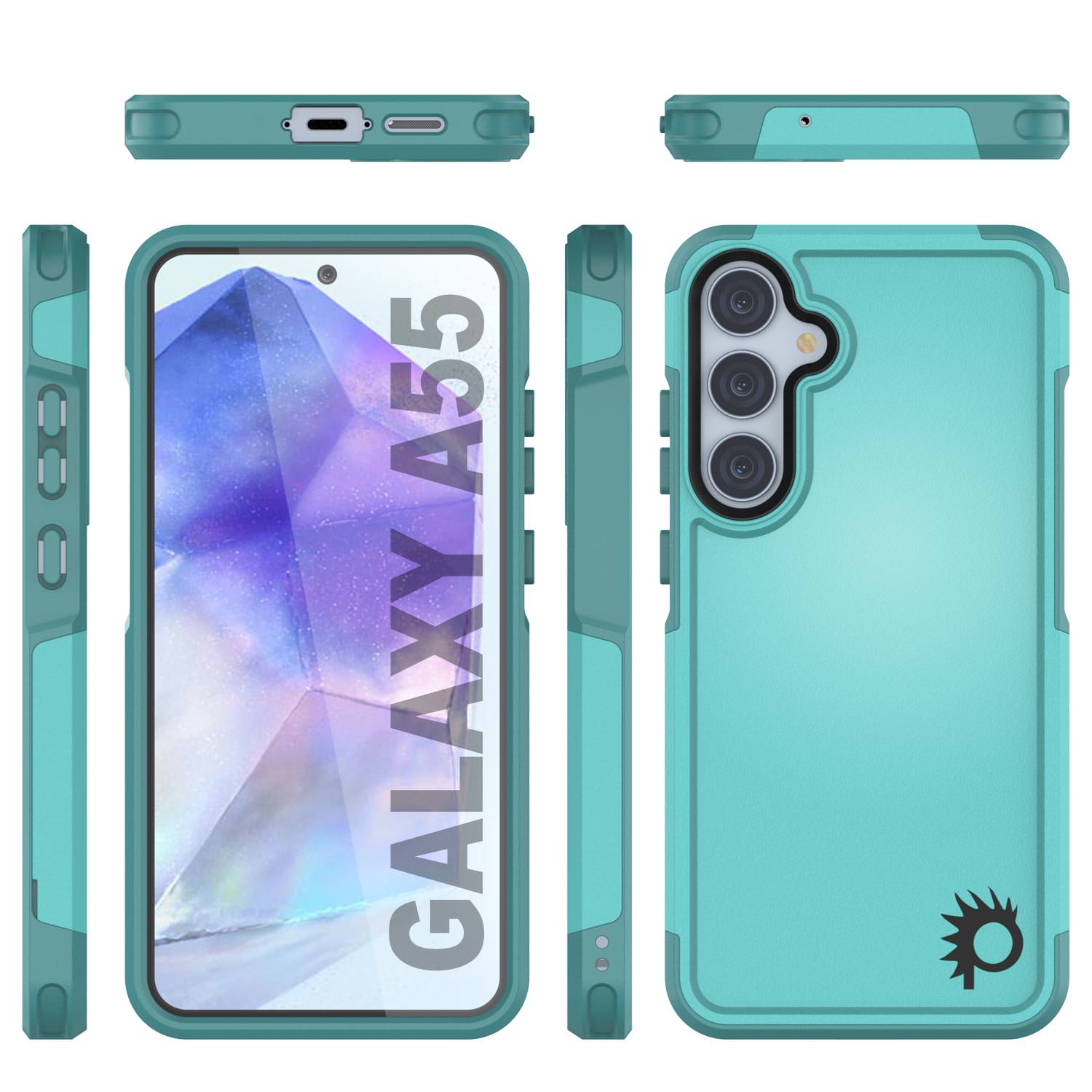 PunkCase Galaxy A55 Case, [Spartan 2.0 Series] Clear Rugged Heavy Duty Cover [Light Blue]
