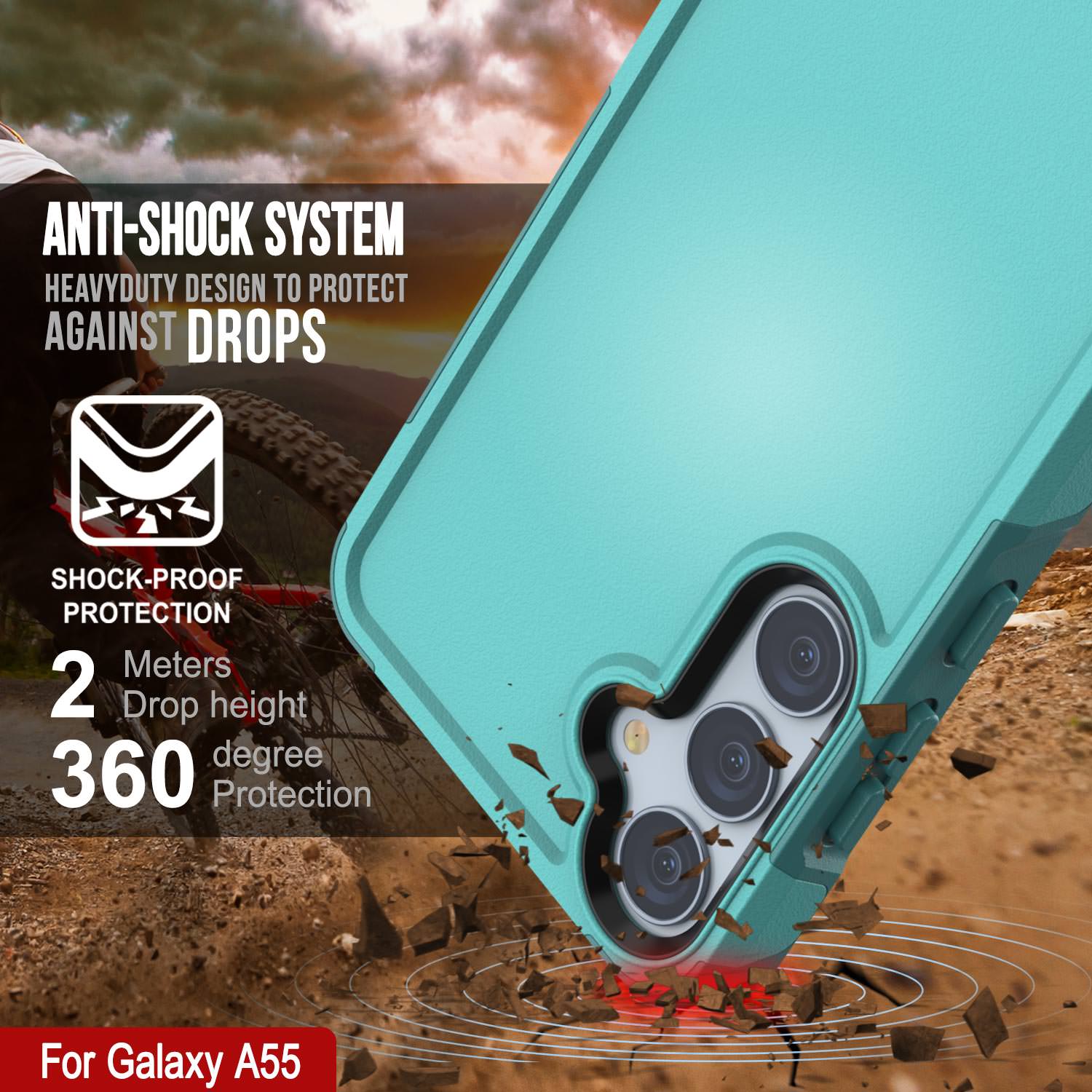 PunkCase Galaxy A55 Case, [Spartan 2.0 Series] Clear Rugged Heavy Duty Cover [Light Blue]