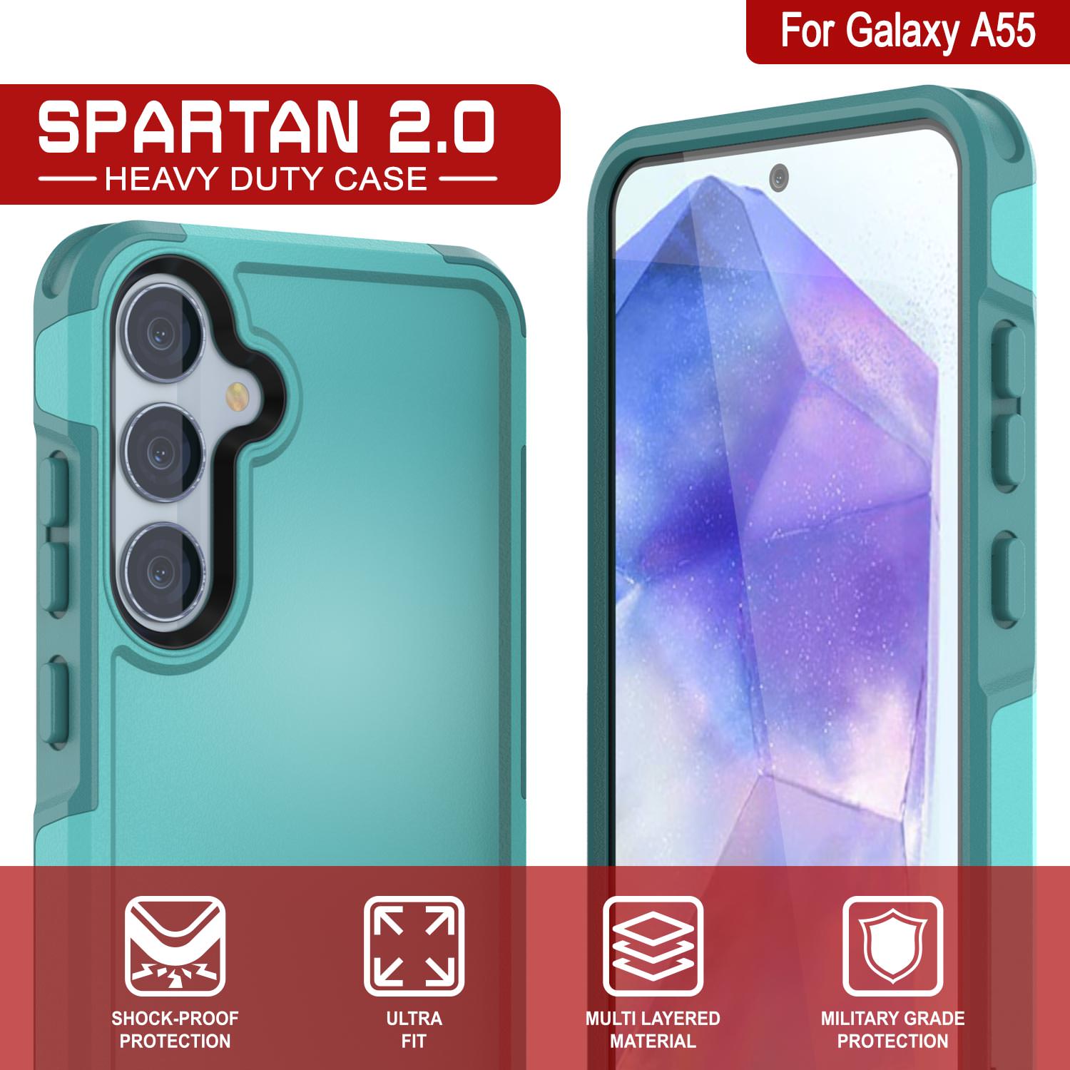 PunkCase Galaxy A55 Case, [Spartan 2.0 Series] Clear Rugged Heavy Duty Cover [Light Blue]