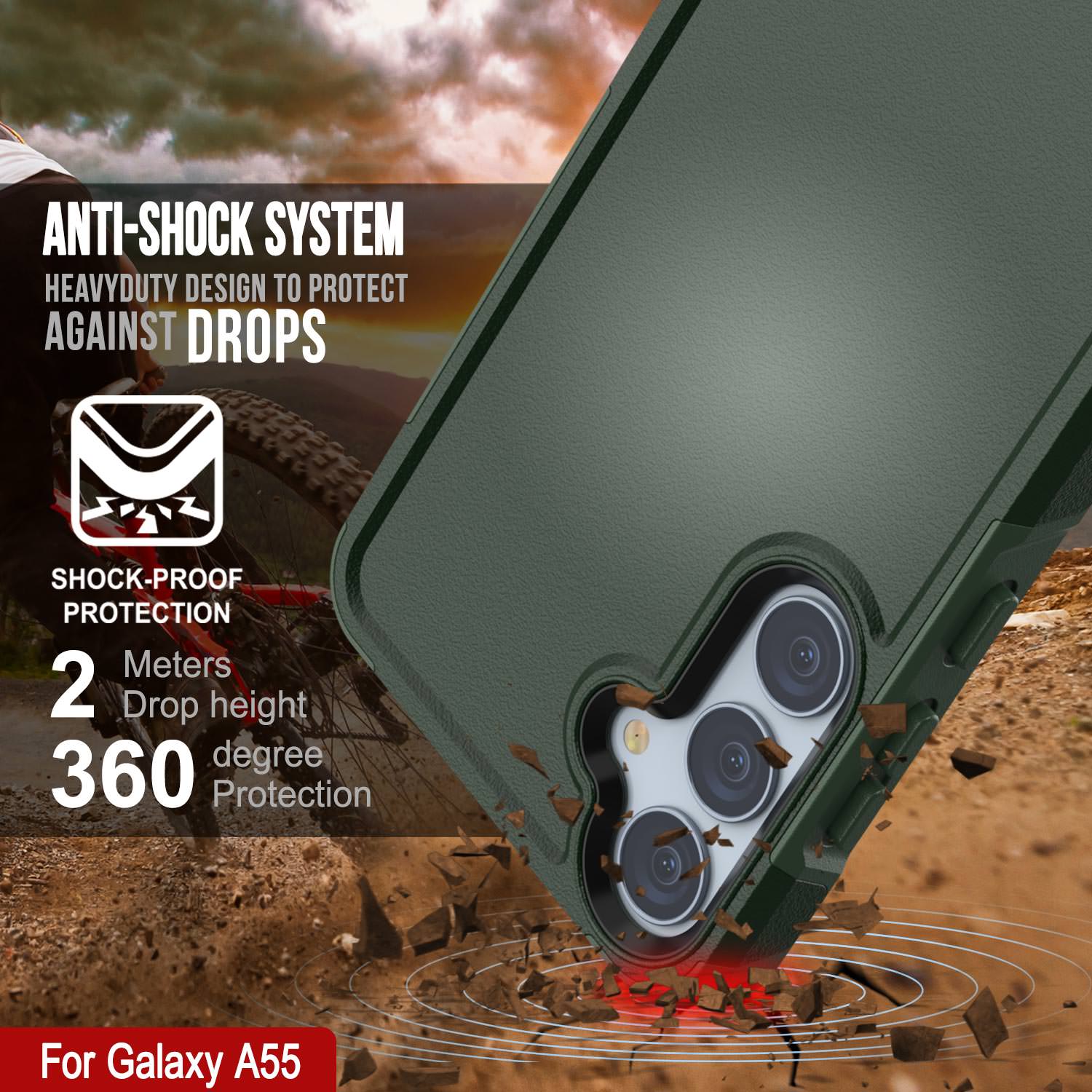 PunkCase Galaxy A55 Case, [Spartan 2.0 Series] Clear Rugged Heavy Duty Cover [Dark Green]