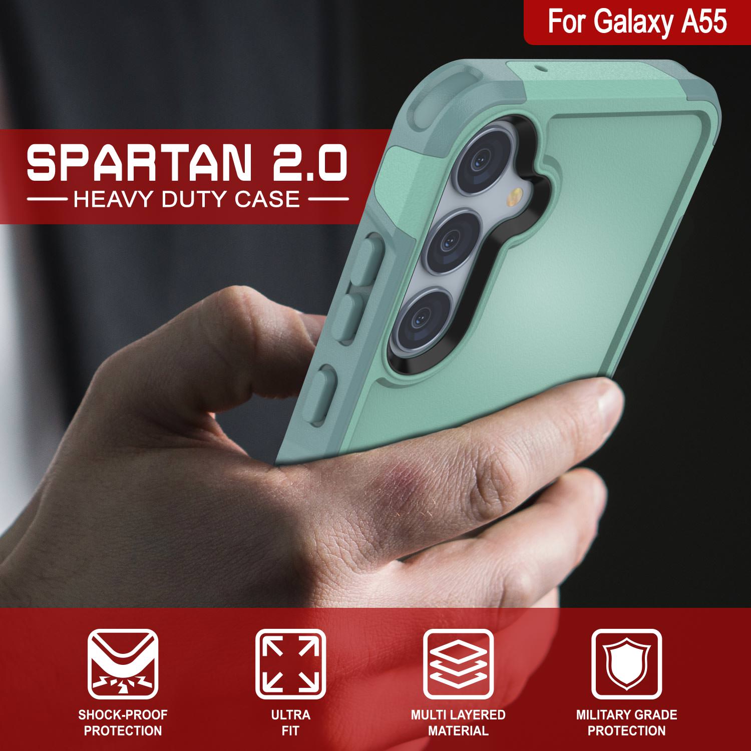 PunkCase Galaxy A55 Case, [Spartan 2.0 Series] Clear Rugged Heavy Duty Cover [Teal]