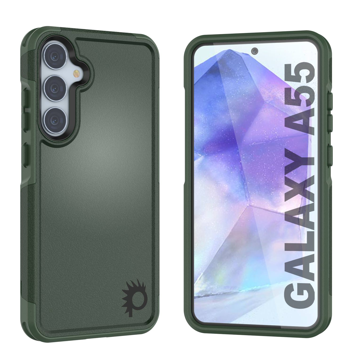 PunkCase Galaxy A55 Case, [Spartan 2.0 Series] Clear Rugged Heavy Duty Cover [Dark Green]