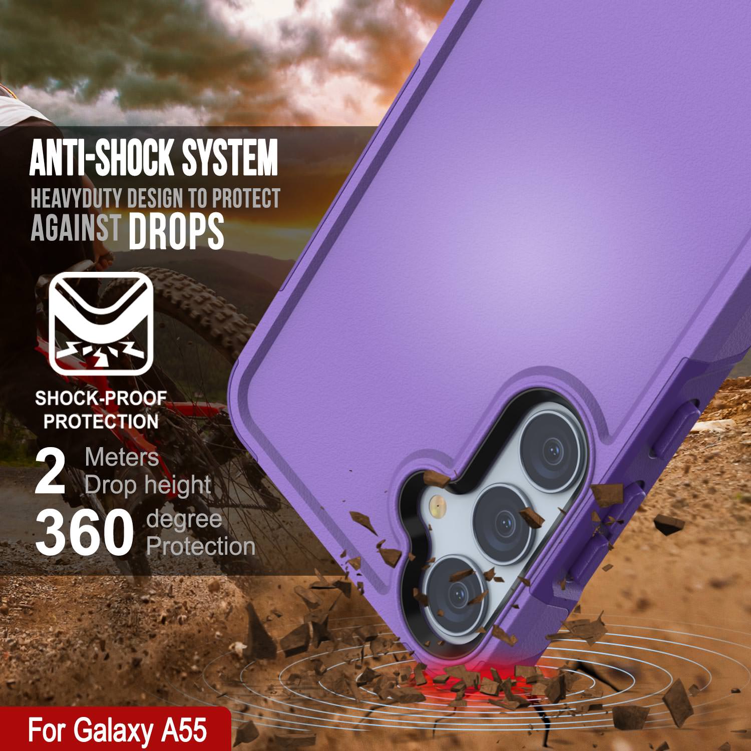 PunkCase Galaxy A55 Case, [Spartan 2.0 Series] Clear Rugged Heavy Duty Cover [Purple]