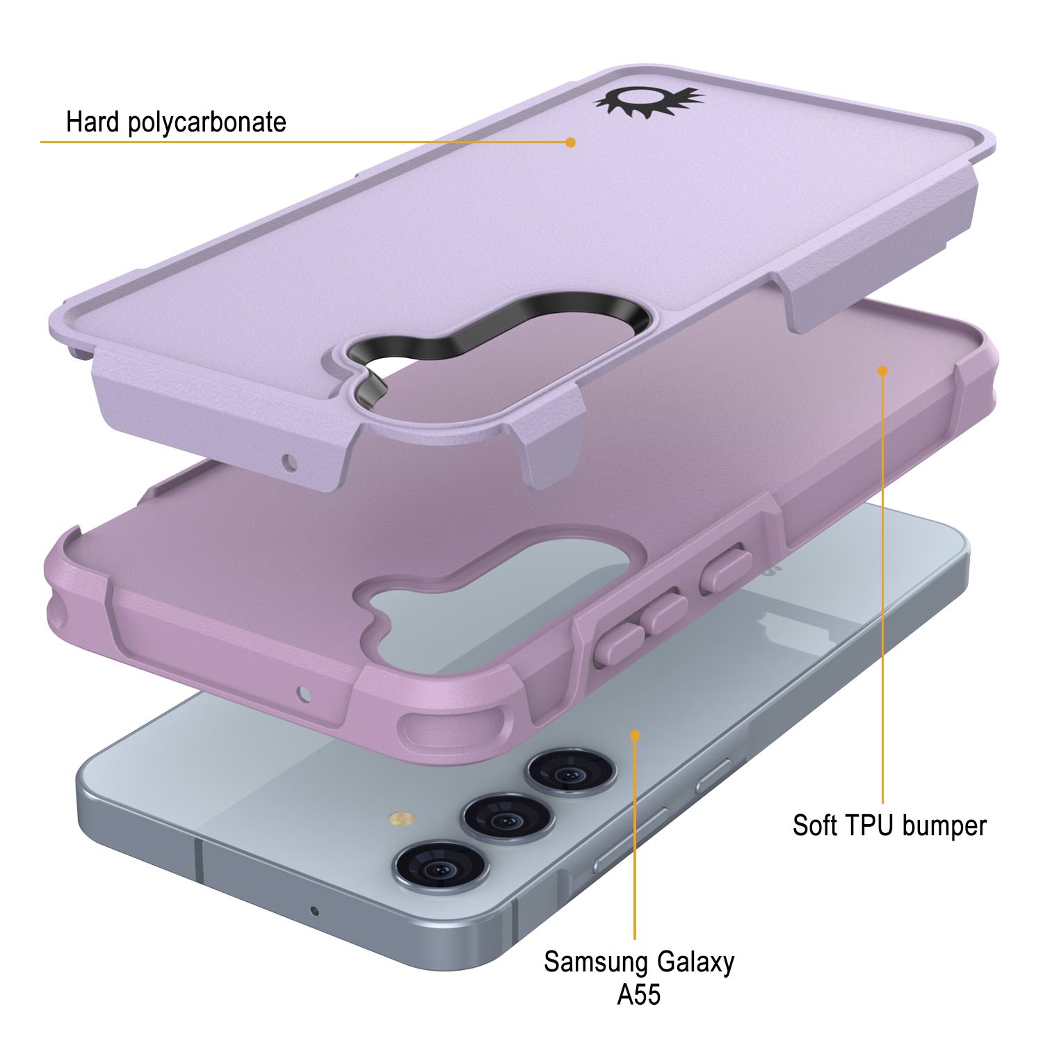 PunkCase Galaxy A55 Case, [Spartan 2.0 Series] Clear Rugged Heavy Duty Cover [Lilac]