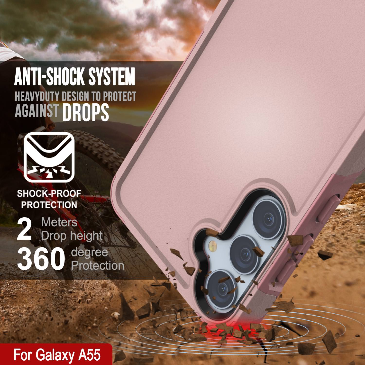 PunkCase Galaxy A55 Case, [Spartan 2.0 Series] Clear Rugged Heavy Duty Cover [Pink]