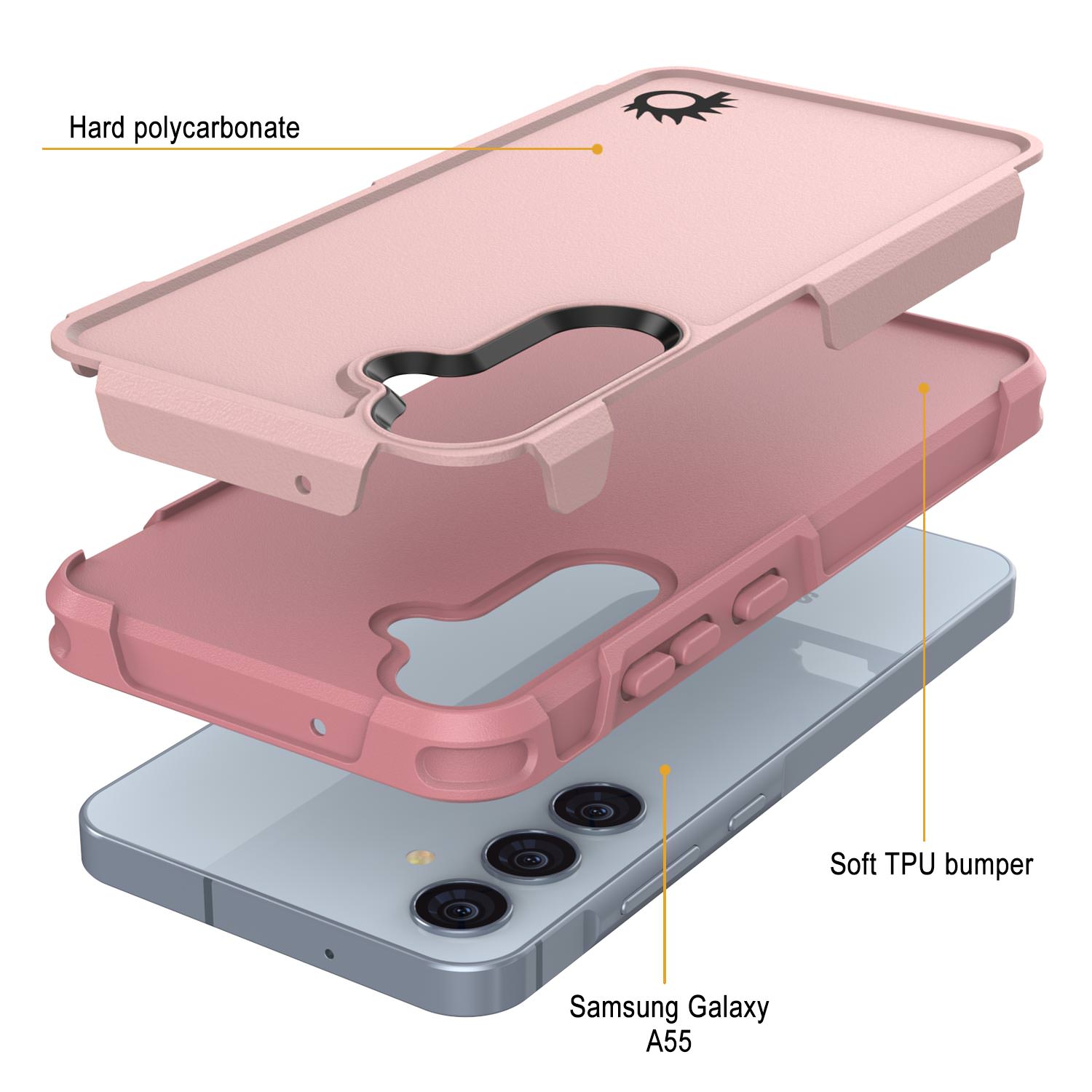 PunkCase Galaxy A55 Case, [Spartan 2.0 Series] Clear Rugged Heavy Duty Cover [Pink]