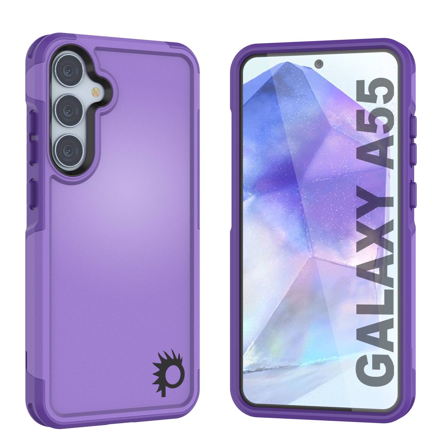 PunkCase Galaxy A55 Case, [Spartan 2.0 Series] Clear Rugged Heavy Duty Cover [Purple]