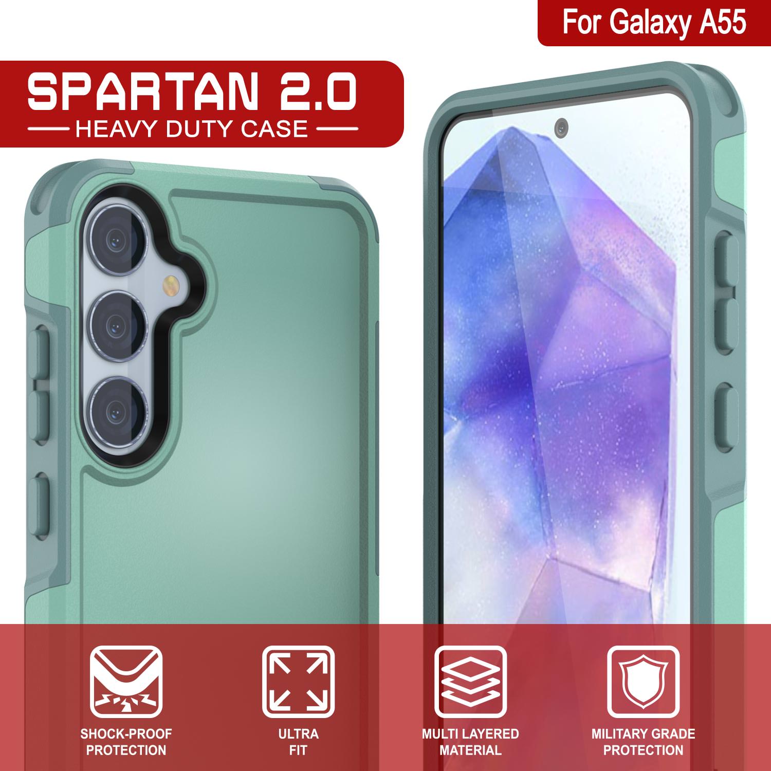 PunkCase Galaxy A55 Case, [Spartan 2.0 Series] Clear Rugged Heavy Duty Cover [Teal]